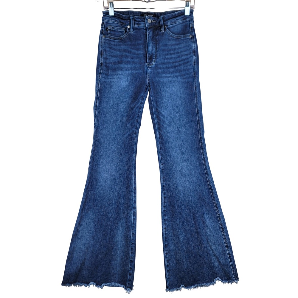 Judy Blue Flare Jeans Womens 28x31 (Tagged 7/28) Blue Raw Hem High Rise Stretch